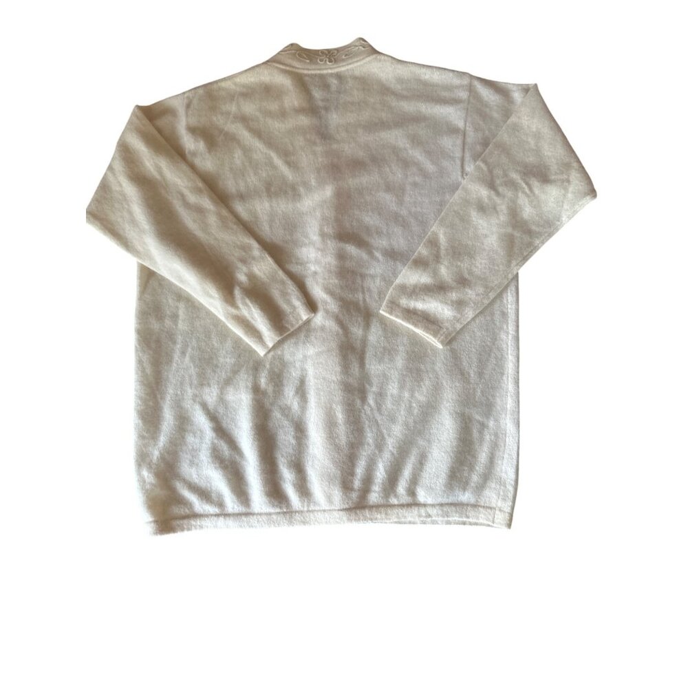 United Colors Of Benetton Cream Cardigan‎ Embroidered Collar Angora Wool Preppy - Picture 6 of 6
